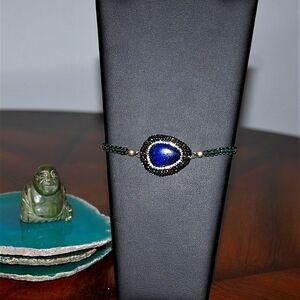 Womens Blue Lapis & Swarovski Crystal's braided bracelet